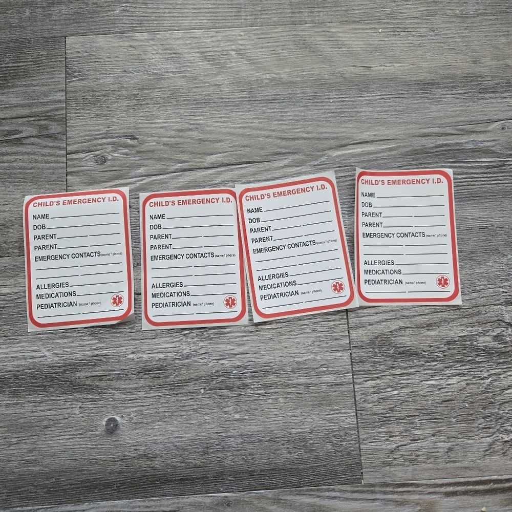 Child's Emergency ID Cards Stickers